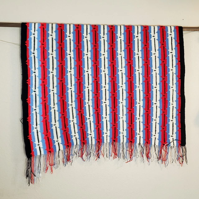 "Manta afgana de ganchillo vintage adorno negro blanco rojo lt azul 60"" x 50"