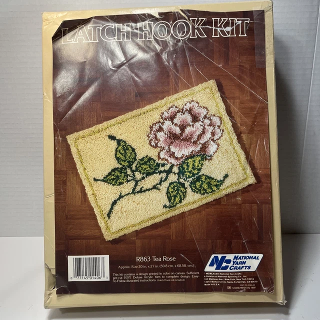 Latch Hook Kit Rug Tea Rose Vintage Unopened Box National Yarn Crafts