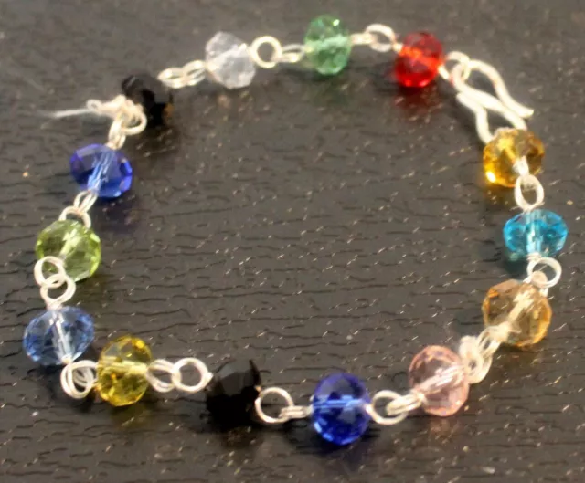 Multi Coloured Crystal Quartz Planetary Bracelet Wired Wrist Beads Pretty Gift