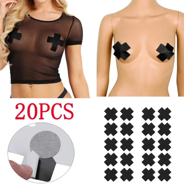 UK 20Pcs Sexy Womens Nipple Covers Breast Pasties Stickers Satin Cross  Shape New
