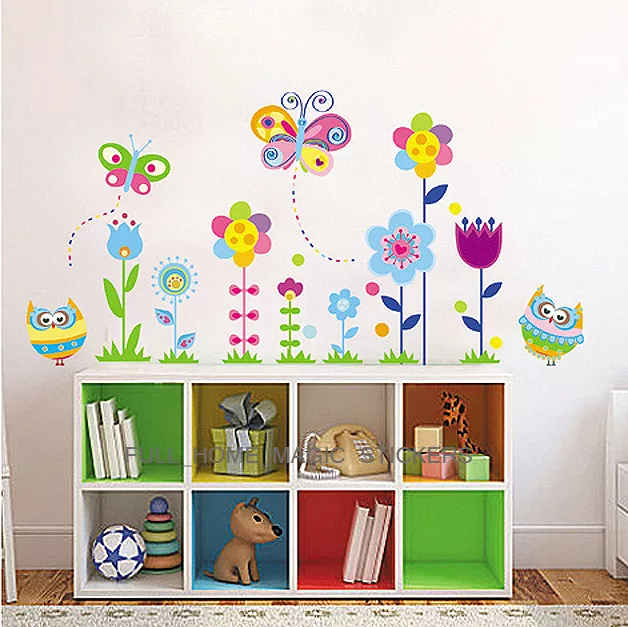 Colourful Butterfly Flower Owls Wall Stickers Art Decal Nursery Decor Girls Kids