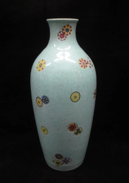 Chinese Antique Hand Painting Flowers Green Porcelain Vase "QianLong" Mark