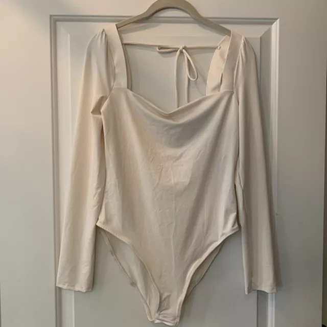 Topshop Ivory Long Sleeve Body Suite One-Piece Tied in Back Women's Size 8-10