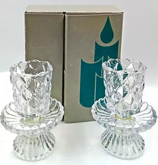 Partylite Quilted Crystal Candle Holders P9246 Diamond Dot Pattern 2 Pc Set NIB