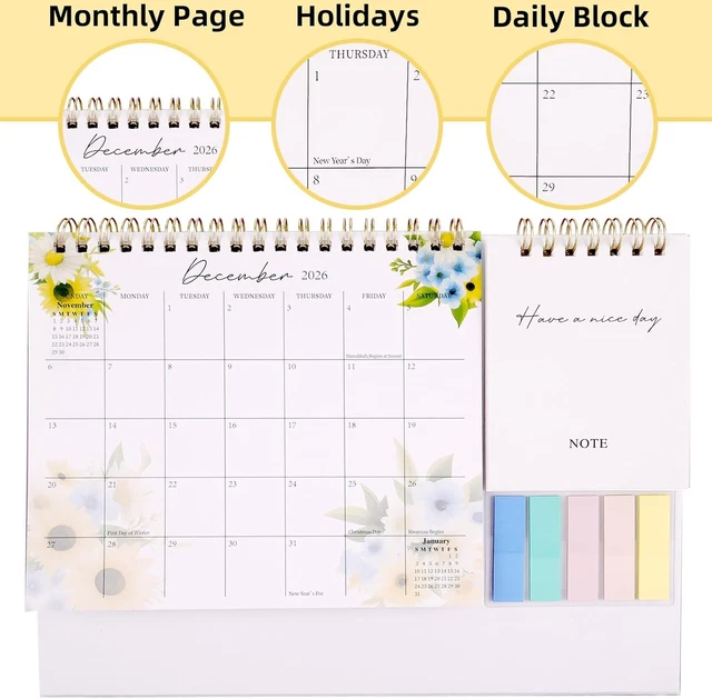 2026 CALENDAR-DESK CALENDAR 2026 Uk, With Note And Sticky Notes, Covers ...