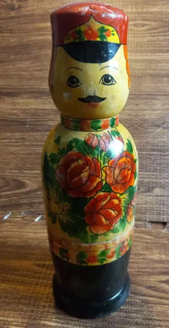 UKRAINIAN MATRYOSHKA COSSACK Wine BOTTLE HOLDER Wood Nesting Doll Hand Painted*