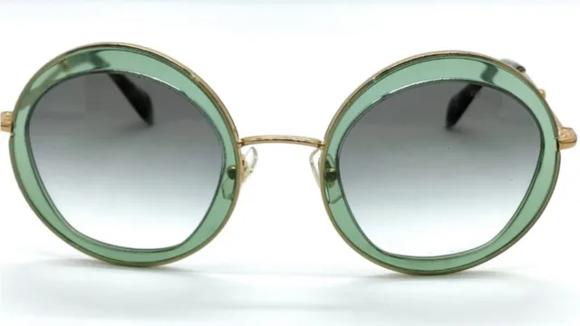 Miu Miu Smu 50Q Round Lens Gold Green Frame Sunglasses Italy Modern 2