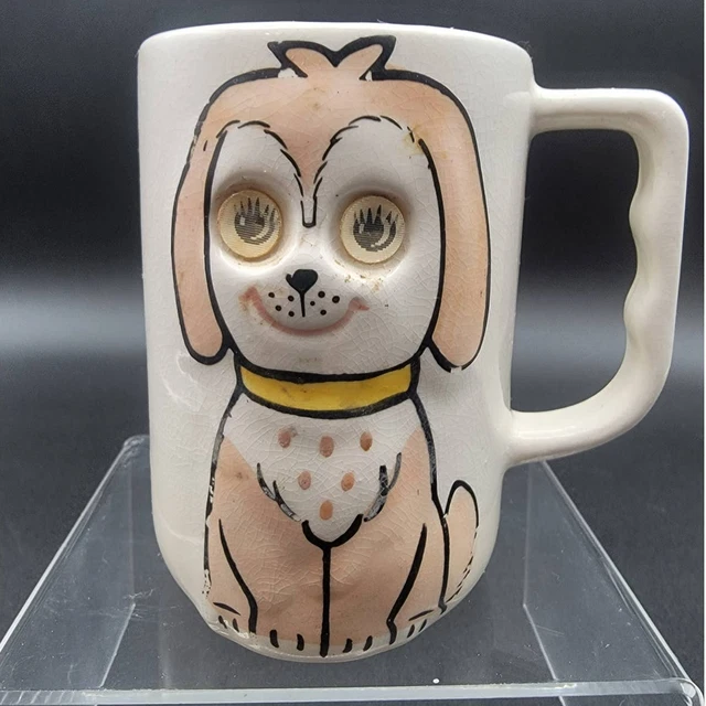 Puppy Dog Mug  Hand Painted Ceramic Cream Color 4"x4" Studio Thrown Vintage