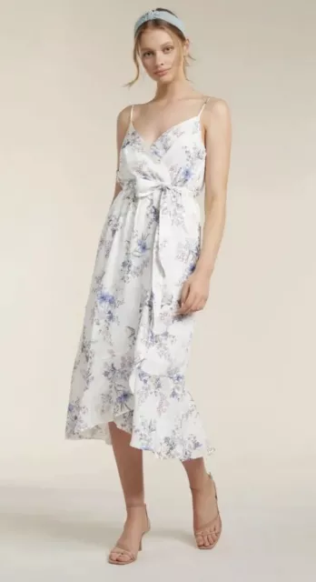 FOREVER NEW Talia White Jacquard Floral Sleeveless Faux Wrap Midi Dress Size 14