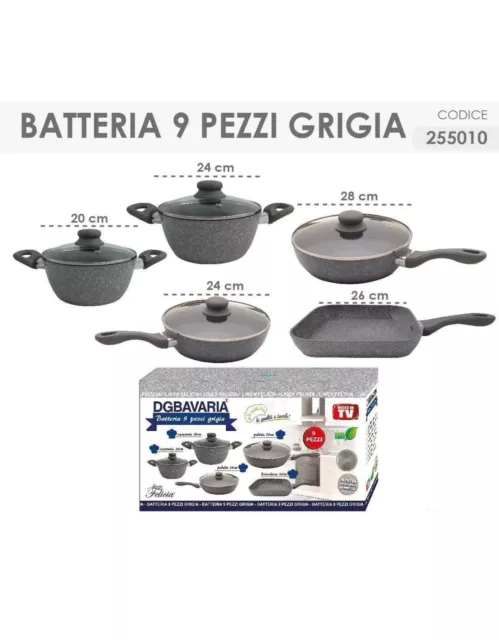 BATTERIA DI PENTOLE DG Bavaria 9 Pezzi Grigia/Nera Induzione Con Coperchi  EUR 64,50 - PicClick IT