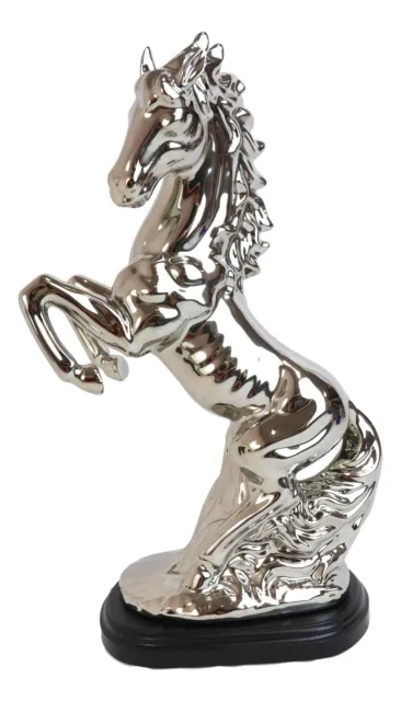 Modern Chic Silver Plated Ceramic Endor Rearing Prancing Equine Horse Figurine