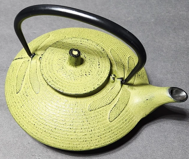 VINTAGE JAPANESE TETSUBIN Tea kettle CastIron Dragonfly Patina Look