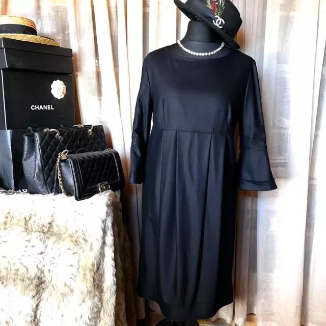 Burberry Black Shift Dress 46 UK 14-16 Italian Cashmere Wool Blend Bell Sleeve