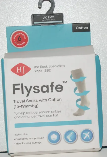 HJ Flysafe Travel Socks with Cotton (15-19mmHg) - Size 9-12 - Ecru - BNIP