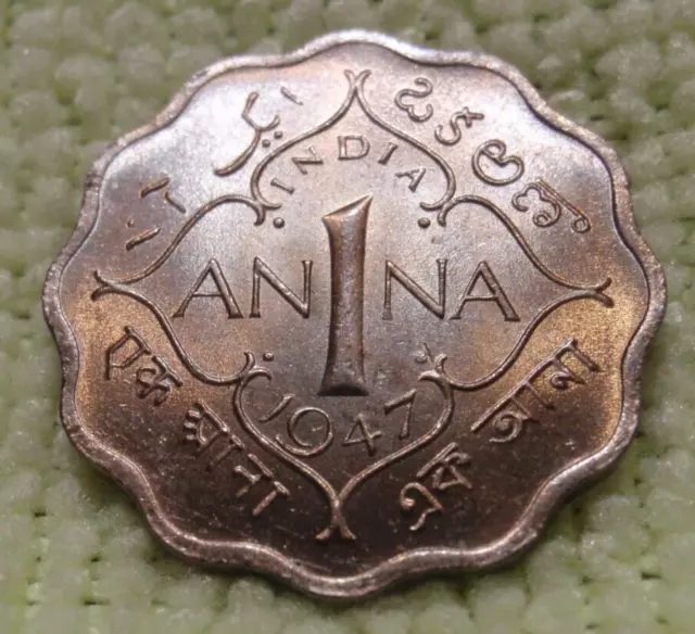 1947 C India, British.one 1 Anna. King George Vi. Uncirculated Bu