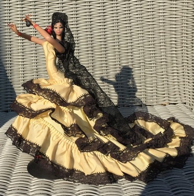 Vintage 9in Spanish Flamenco Doll in Yellow Dress
