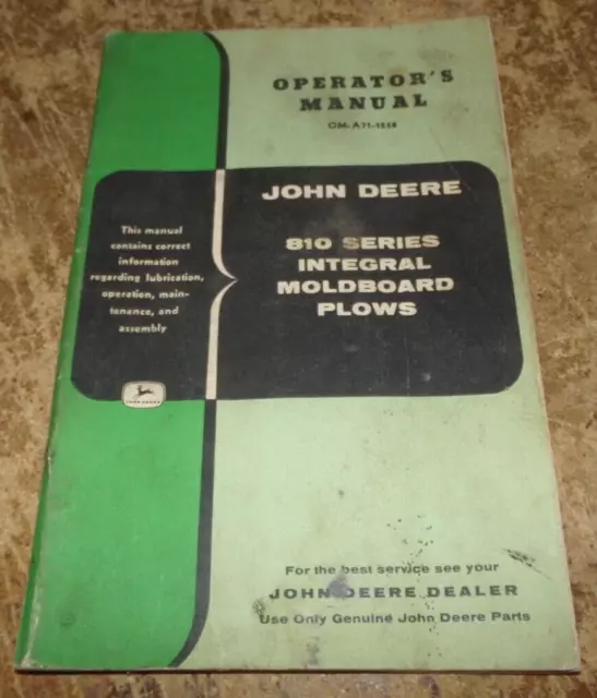 vintage john deere 810 integral moldboard plows operators manual good used