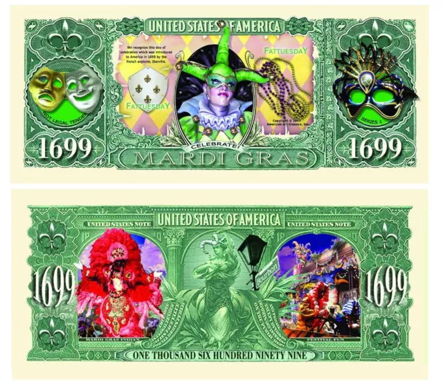 Pack of 50 -Mardi Gras One Million Dollar Bill Collectible Novelty Dollar Bill