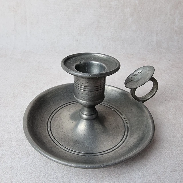 Bougeoir Ancien En étain 97 - Gris - Déco Vintage