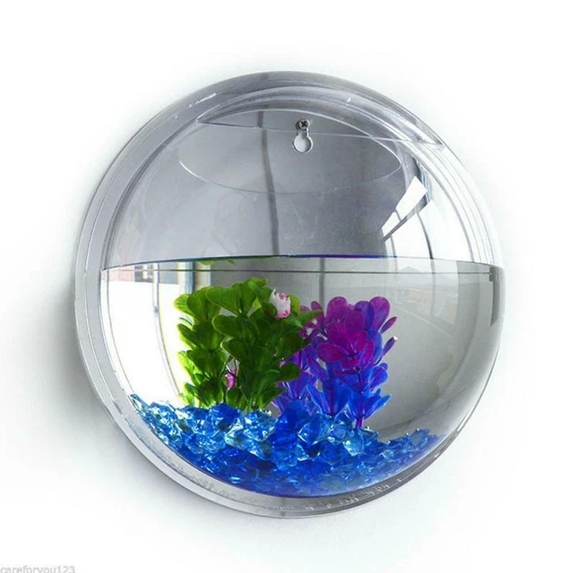 Clear Wall Mounted Fish Bowl Aquarium Plant Tank Beta Goldfish Hanger Decoration 8