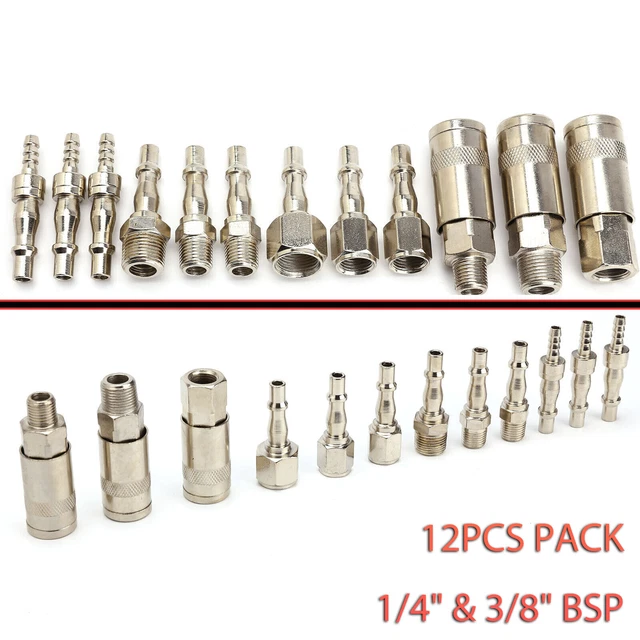 12x Air Compressor Line Hose Quick Release Connectors 1/4" 3/8" BSP Fitting Tool