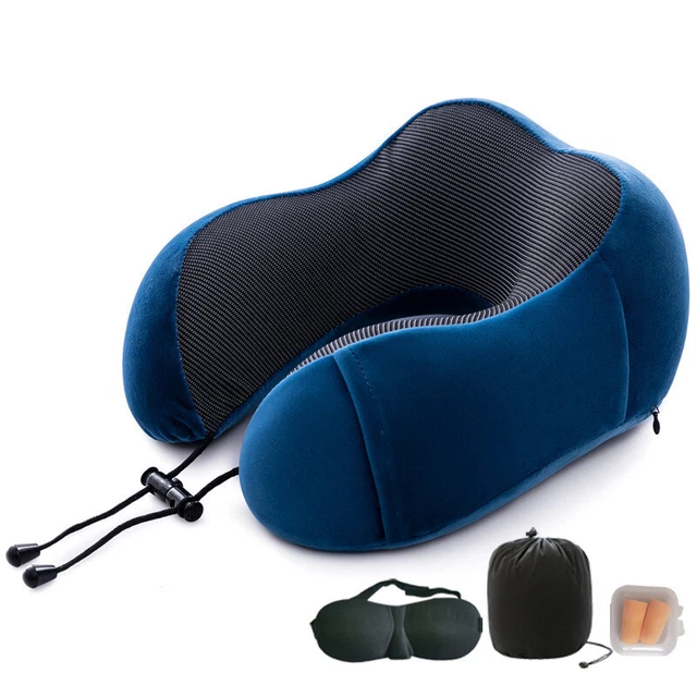 Memory Foam Travel Pillow Neck Support Cushion With Carry Bag Ear Plugs & Ma New