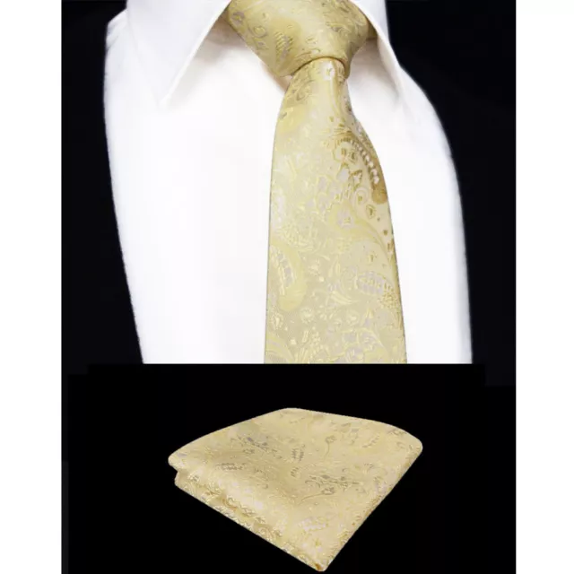 Champagne Cream Mens Tie Handkerchief Ivory Silk Floral Pocket Square Hanky 102 2