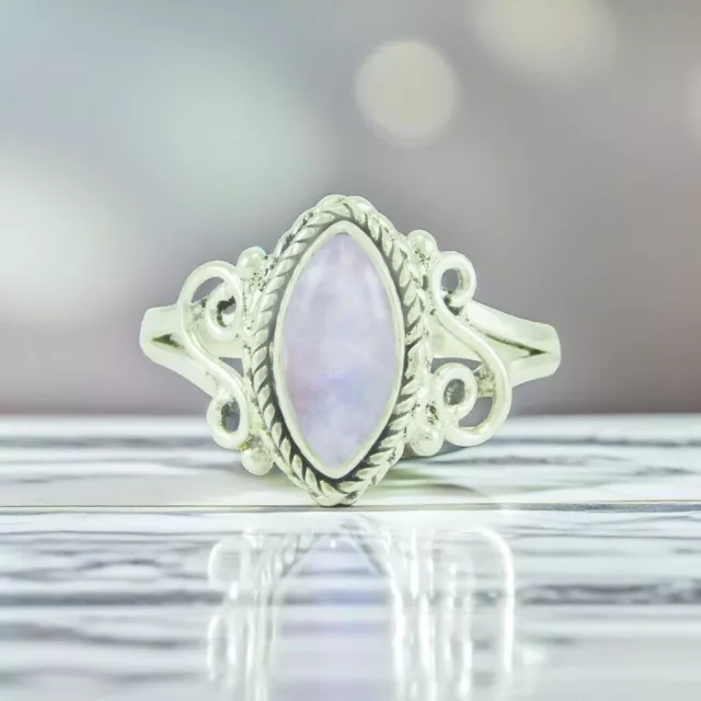 Handcrafted 925 Sterling Silver Marquise Ring with Moonstone Gemstone Jewelry