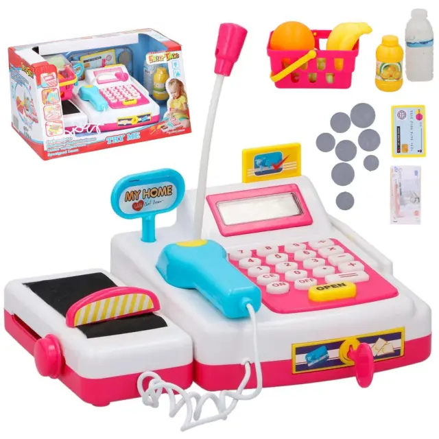 Kids Electronic Cash Register Toy & Play Food Set Supermarket Till Pretend Play