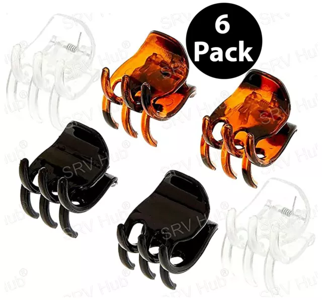 6x Plastic Hair Clips Styling Claws Black, Clear & Tortoiseshell Jaw Clips 4cm