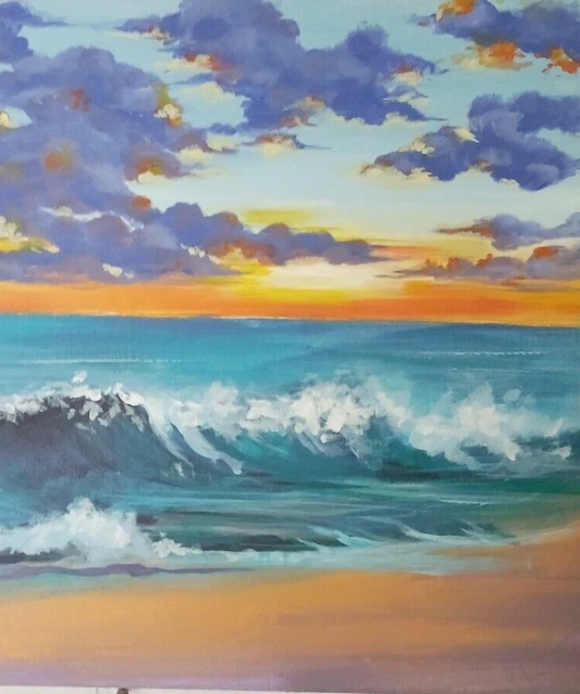 ACEO Paisaje marino Paisaje Pintura acrílica original 3.5/2.5 pulgadas