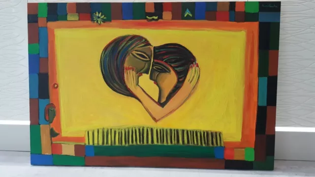 Quadro Moderno Dipinto A Mano Olio Su Tela. L'amore, Unico Cuore.