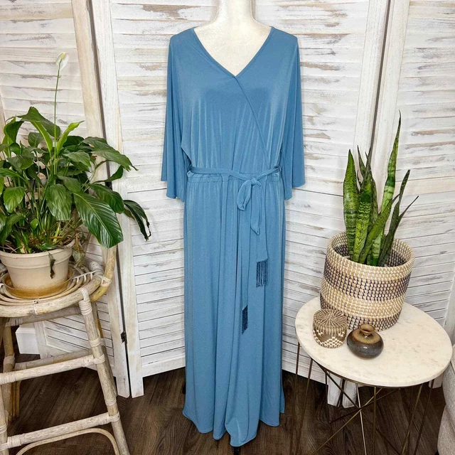 HAUTE HIPPIE TRIBE Women's Woven Knit Maxi Dress Fringe Belt Slate Blue XL
