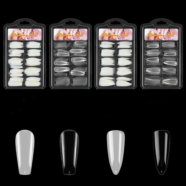 French Acrylic False Nail Tips Stiletto Almond Coffin Translucent UV Nail Gel UK
