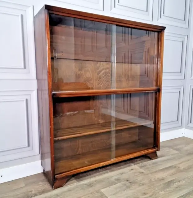 Vintage Mid-Century Herbert E. Gibbs Solid Wood Bookcase Cabinet Shelves Glass