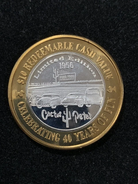 CACTUS PETES CASINO $10 Gaming Token .999 Fine Silver Jackpot 1956 1996 Cars