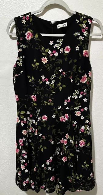 Maison Jules Women's Size 6 Black With Floral Sleeveless Fit and Flare Dress