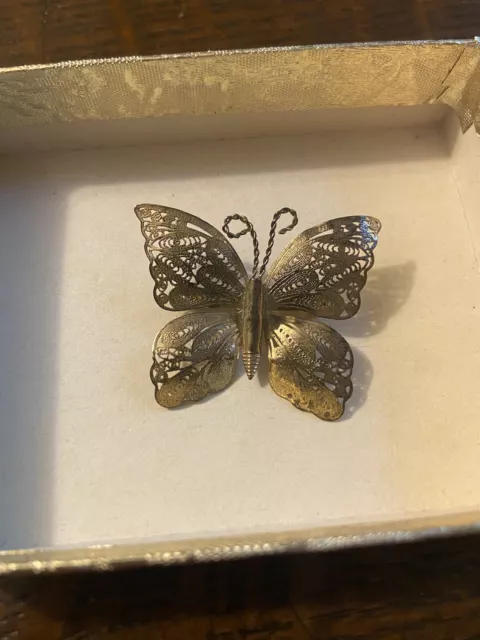 VINTAGE METAL FILIGREE Gold tone Butterfly Brooch Lapel Pin $17.00 ...