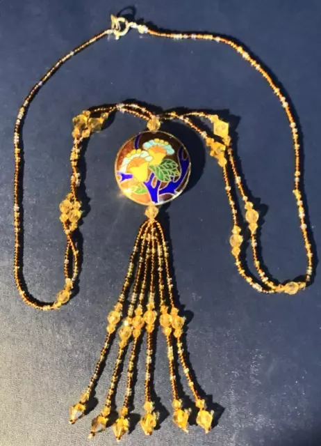 Vintage Floral Cloisonné Bead Necklace