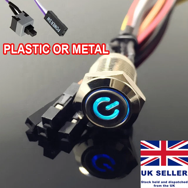 PC MOTHERBOARD POWER Switch Led Momentary Metal Reset Button Panel