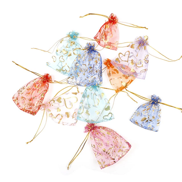 Heart Printed Organza Bags Party Pattern Printed Jewelry Packaging Gift Pouches
