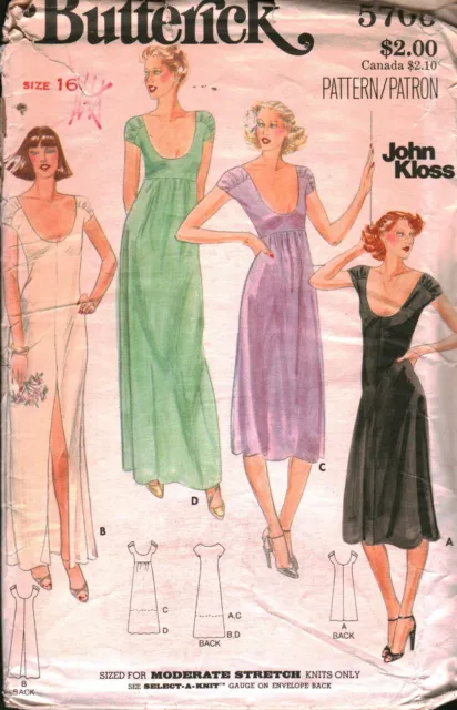 5706 Vintage Butterick Sewing Pattern Misses JOhn Kloss Evening Gown Dress 16