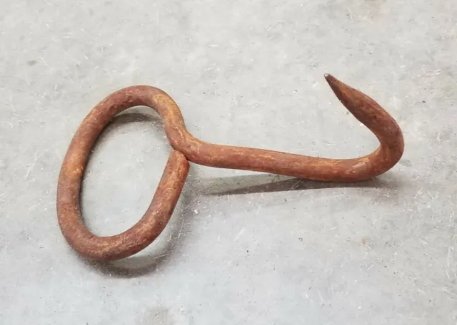 Antique Hand Forged HAY STRAW BALE HOOK Meat Ice Grapple Rustic Iron FARM TOOL