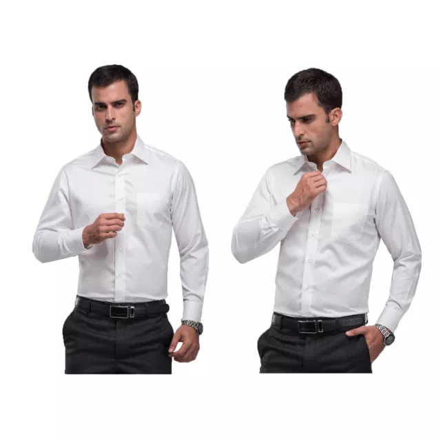 Mens Shirt Poplin Top Business Long Short Sleeve Formal Corporate Office Wedding 3