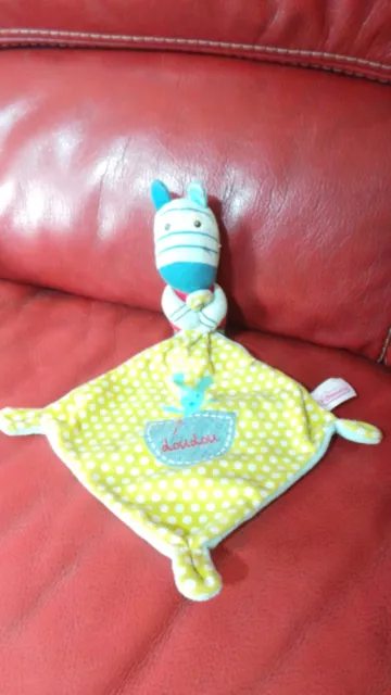 Doudou Zèbre Bleu Mouchoir Vert Pois pommette