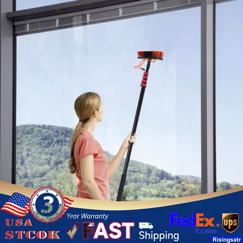 3-in-1 Water Fed Brush 24ft Window Solar Panel Cleaning Tool Poles w/ Squeegee