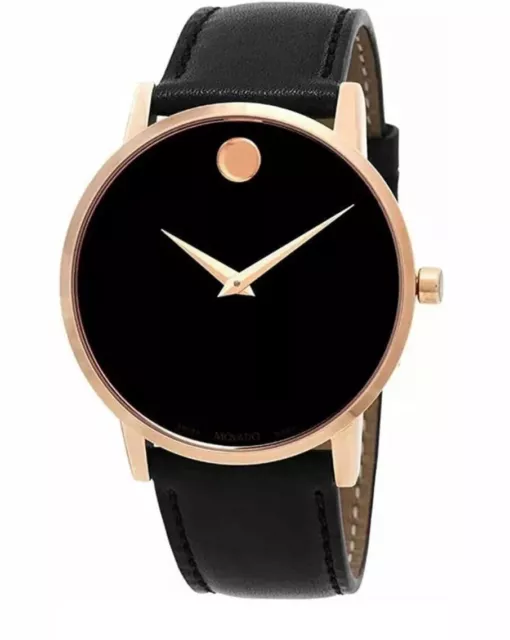 Nuovissimo Orologio da uomo Movado Museo Classico Oro Rosa Quadrante Nero 0607315