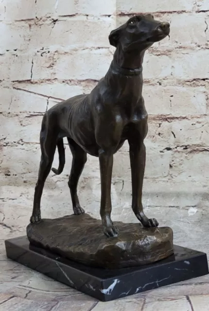 Bronze Greyhound Dog Sculpture Marble Base Signed Hot Cast Sculpture Decor