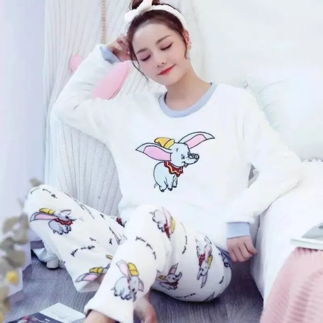 Winter Women Soft Coral Fleece Pyjamas Set Plush Warm Sleepwear Pajamas Suit AU 3