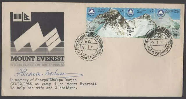 AOP Nepal signed cover Mt Everst 1988 Belgium Expedition cover